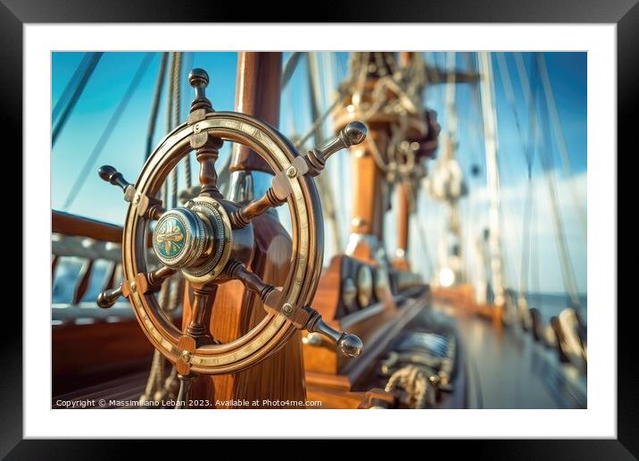 Rudder of a retro sailboat Framed Mounted Print by Massimiliano Leban