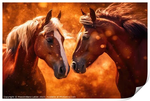 Couple of brown horses Print by Massimiliano Leban
