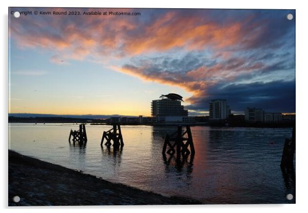 Cardiff bay sunset Acrylic by Kevin Round