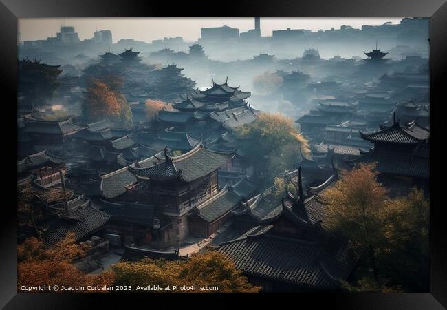 the ancient roofs of a Chinese city awaken in sple Framed Print by Joaquin Corbalan