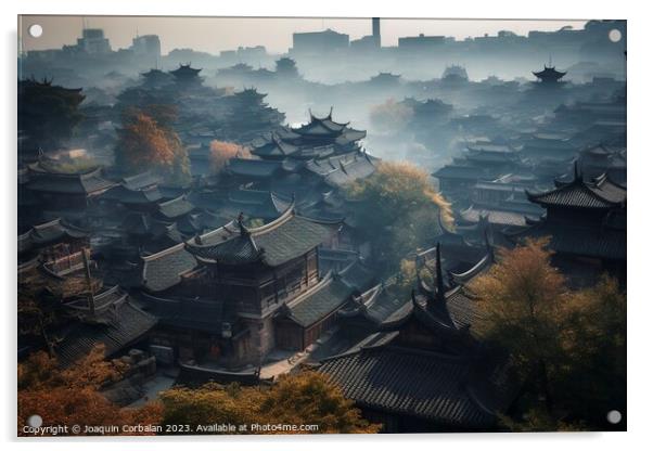 the ancient roofs of a Chinese city awaken in sple Acrylic by Joaquin Corbalan