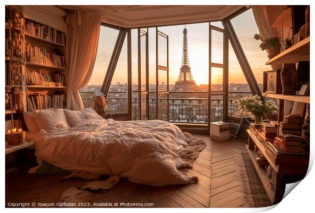  Paris reveals its soul through grandiose windows, captivating h Print by Joaquin Corbalan