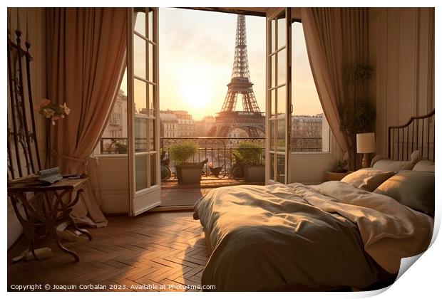 Luxurious room with views of the city of Paris. Ai generated. Print by Joaquin Corbalan