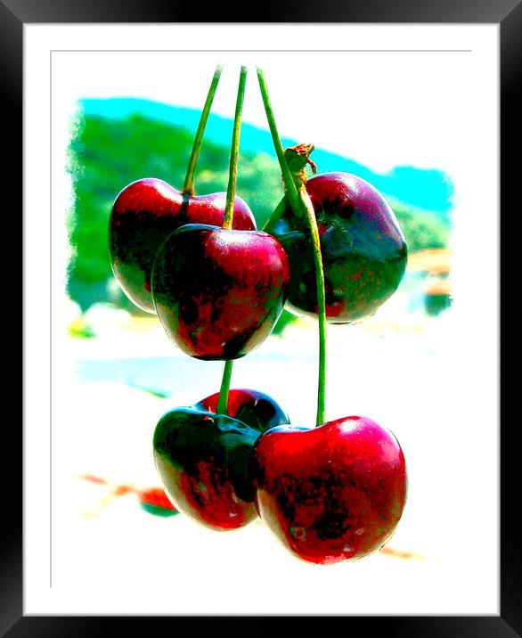 Succulent Greek Cherries by the Beach Framed Mounted Print by john hill