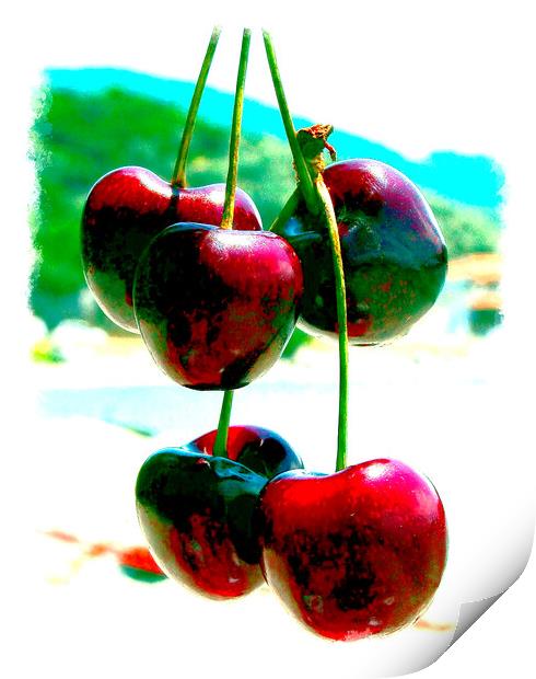 Succulent Greek Cherries by the Beach Print by john hill