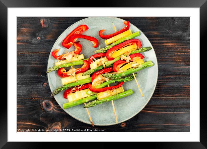 Vegetable skewers with asparagus and cheese. Framed Mounted Print by Mykola Lunov Mykola