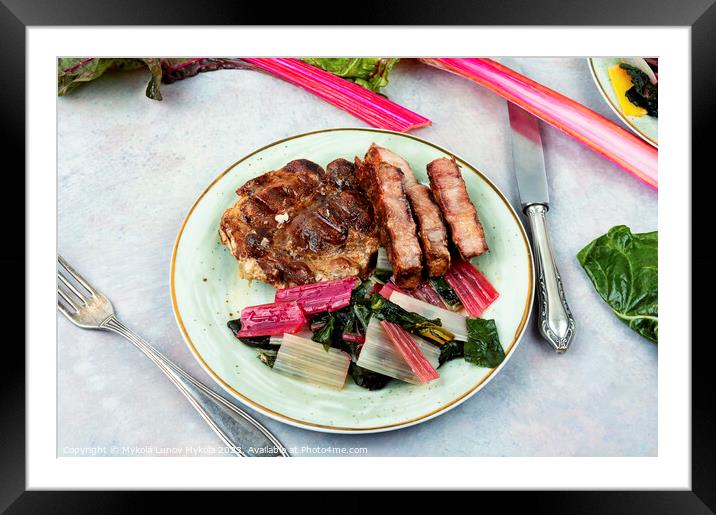 Tasty meat steak with green salad. Framed Mounted Print by Mykola Lunov Mykola