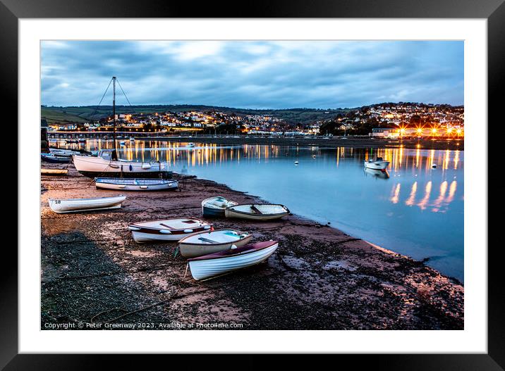 Rowing Gigs Moored On Shaldon Beach At Low Tide Du Framed Mounted Print by Peter Greenway