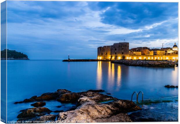 The Old Town Harbour In Dubrovnik, Croatia At Nigh Canvas Print by Peter Greenway