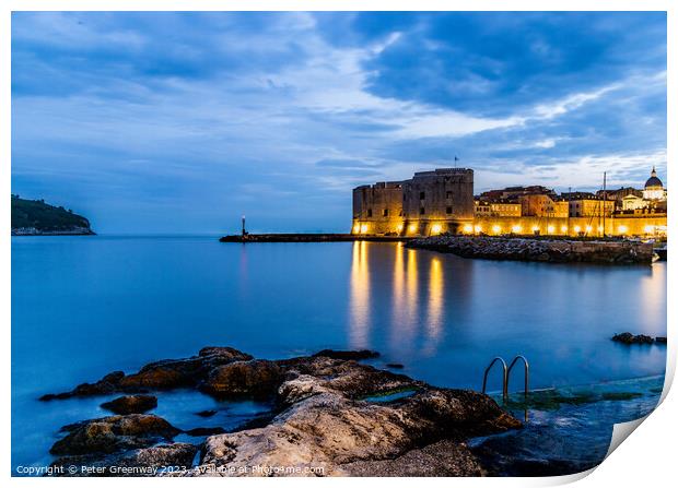 The Old Town Harbour In Dubrovnik, Croatia At Nigh Print by Peter Greenway