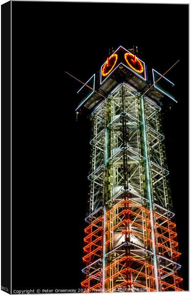 Oslo City Centre Clock Tower Illuminated At Night Canvas Print by Peter Greenway