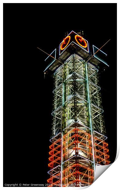 Oslo City Centre Clock Tower Illuminated At Night Print by Peter Greenway