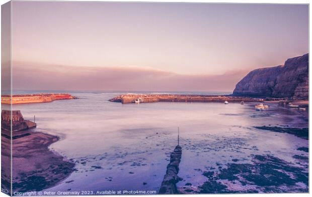 Timeless Charm: Low Tide at Staithes Fishing Port Canvas Print by Peter Greenway