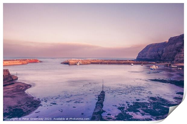 Timeless Charm: Low Tide at Staithes Fishing Port Print by Peter Greenway