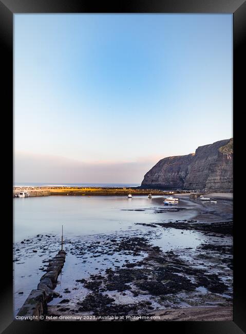 Boats Mooted In The Harbour At Staithes Fishing Po Framed Print by Peter Greenway