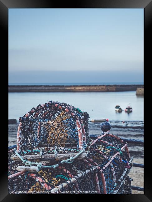 Fisherman's Lobster Pots Drying At Staithes Fishin Framed Print by Peter Greenway