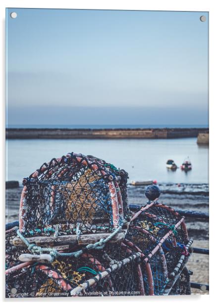 Fisherman's Lobster Pots Drying At Staithes Fishin Acrylic by Peter Greenway