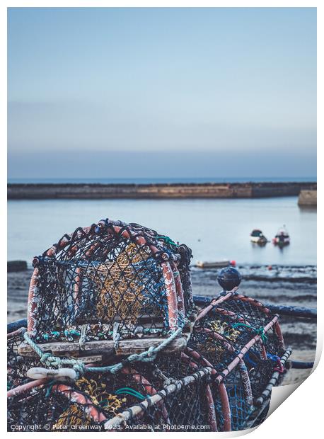 Fisherman's Lobster Pots Drying At Staithes Fishin Print by Peter Greenway