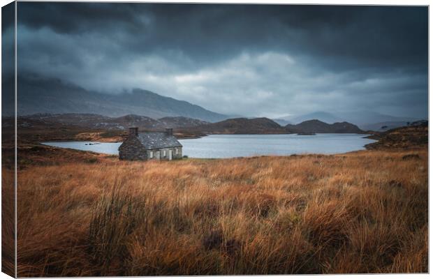 The Bothy on the Banks of Loch Stack Canvas Print by Miles Gray