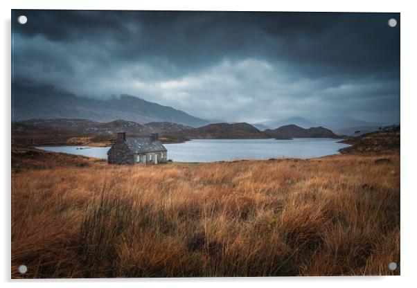 The Bothy on the Banks of Loch Stack Acrylic by Miles Gray