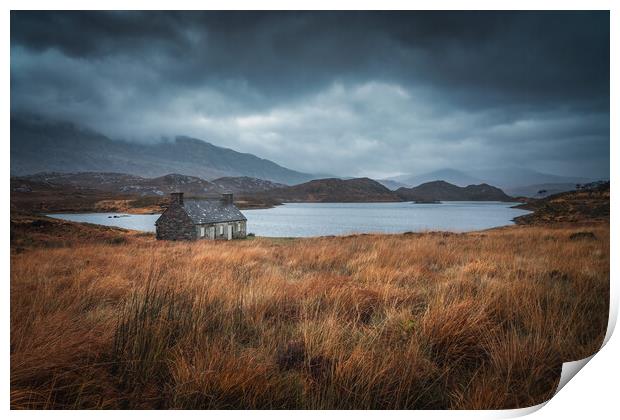 The Bothy on the Banks of Loch Stack Print by Miles Gray