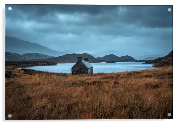 Moody morning at Loch Stack Acrylic by Miles Gray