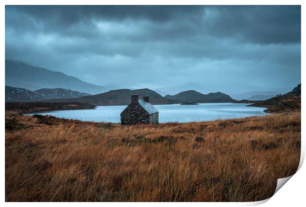 Moody morning at Loch Stack Print by Miles Gray