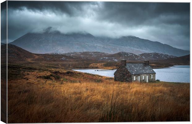 Moody morning at Loch Stack Canvas Print by Miles Gray
