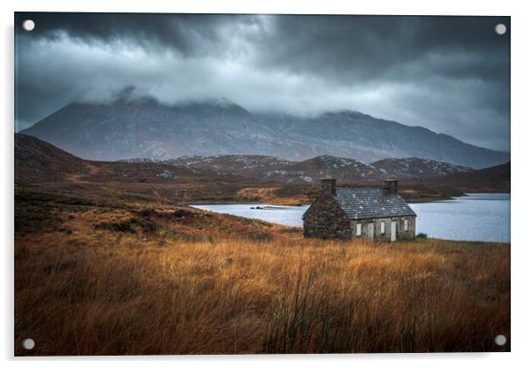 Moody morning at Loch Stack Acrylic by Miles Gray
