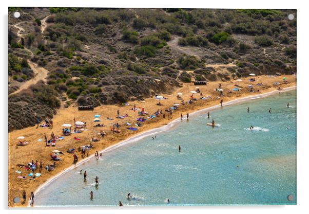 Ghajn Tuffieha Bay And Beach In Malta Acrylic by Artur Bogacki