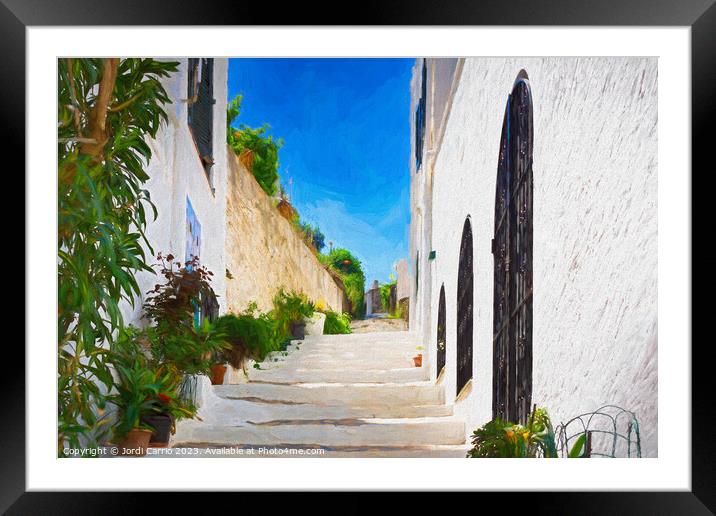 Street with flowers in Cadaques - C1905 5601 - PIN Framed Mounted Print by Jordi Carrio