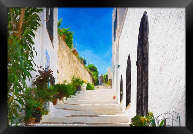 Street with flowers in Cadaques - C1905 5601 - PIN Framed Print by Jordi Carrio