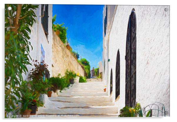 Street with flowers in Cadaques - C1905 5601 - PIN Acrylic by Jordi Carrio