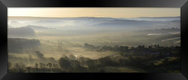 Misty Morning Panorama Framed Print by David Neighbour