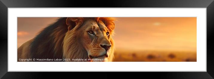 A lion watches his dinner Framed Mounted Print by Massimiliano Leban
