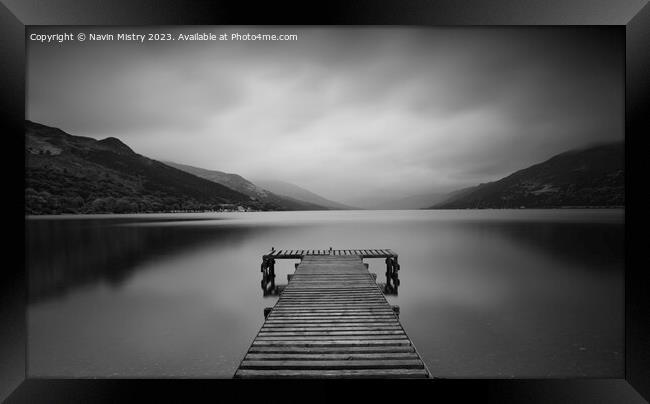 A view of a jetty on Loch Earn, Perthshire Framed Print by Navin Mistry