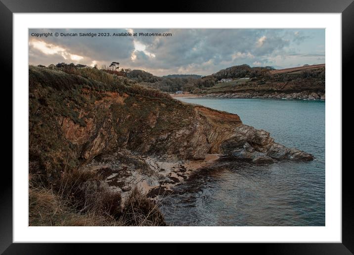 Looking towards Maenporth Beach at sunset Framed Mounted Print by Duncan Savidge