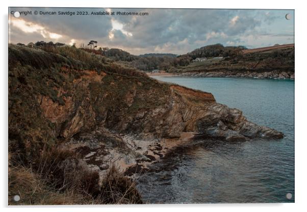 Looking towards Maenporth Beach at sunset Acrylic by Duncan Savidge