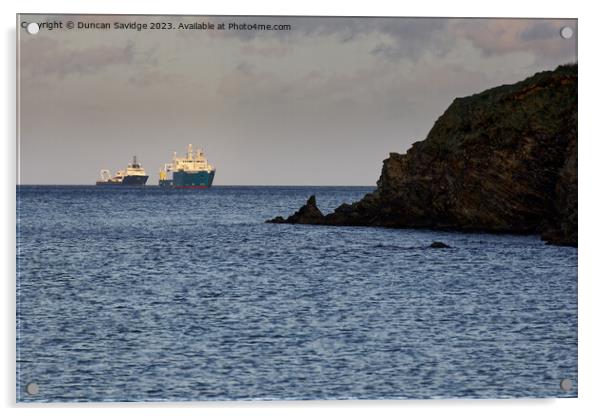 Spring ships at sunset - Maenporth  Acrylic by Duncan Savidge