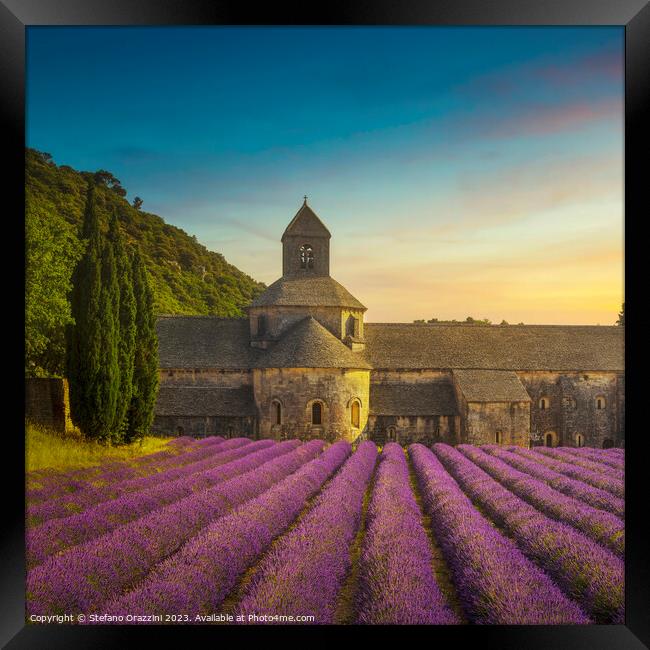 Abbey of Senanque and lavender flowers. Gordes, France Framed Print by Stefano Orazzini