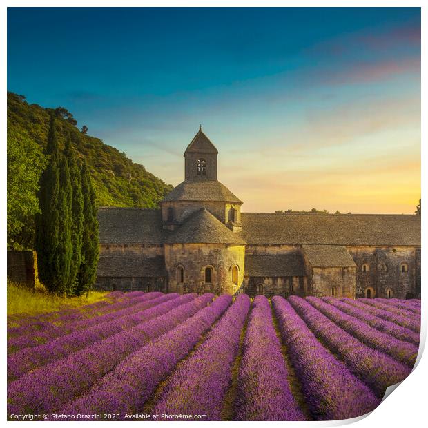 Abbey of Senanque and lavender flowers. Gordes, France Print by Stefano Orazzini