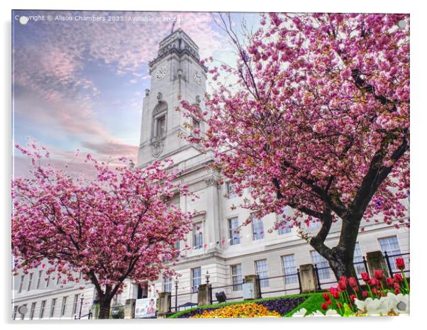 Barnsley Town Hall Cherry Blossom Acrylic by Alison Chambers