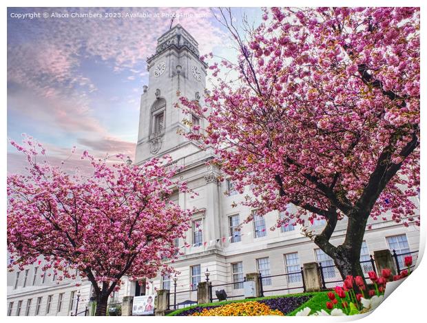 Barnsley Town Hall Cherry Blossom Print by Alison Chambers
