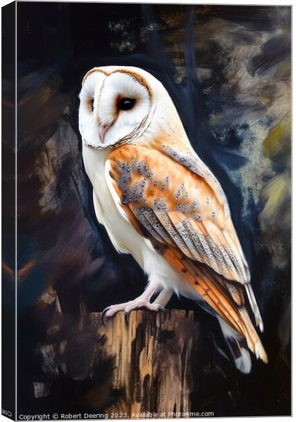 Barn Owl on Tree Stump Canvas Print by Robert Deering