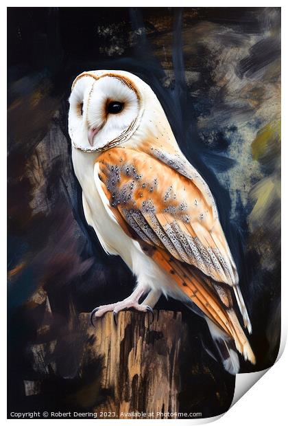 Barn Owl on Tree Stump Print by Robert Deering