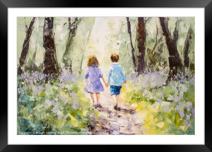 Hand in Hand in Bluebell woods Framed Mounted Print by Robert Deering