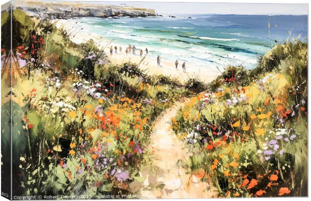 wildflower path to the beach Canvas Print by Robert Deering
