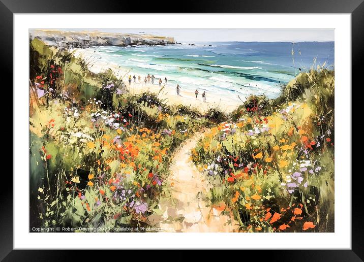 wildflower path to the beach Framed Mounted Print by Robert Deering
