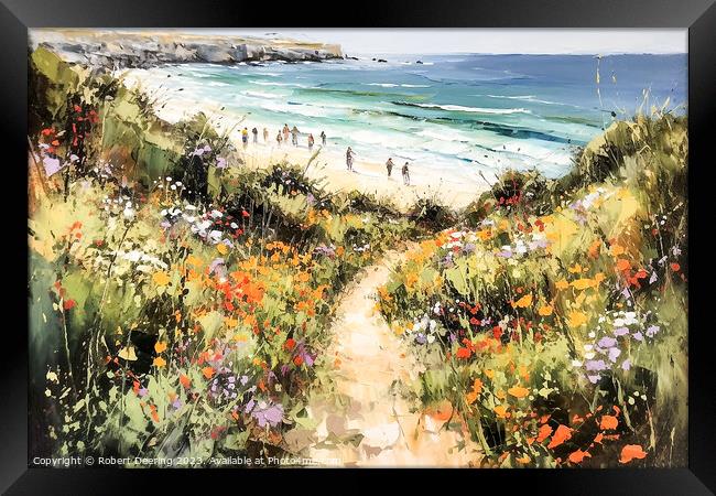 wildflower path to the beach Framed Print by Robert Deering