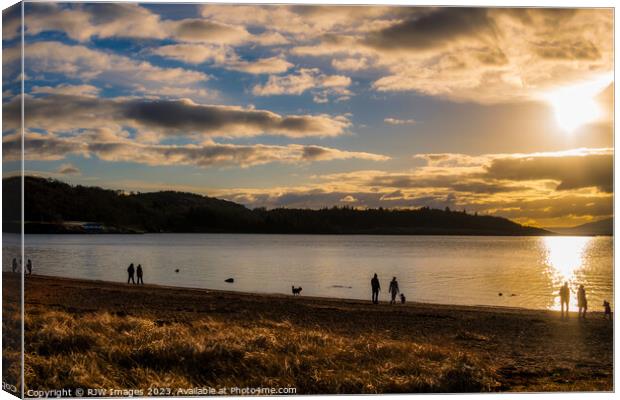 Sunset Stroll on Inverkip Beach Canvas Print by RJW Images